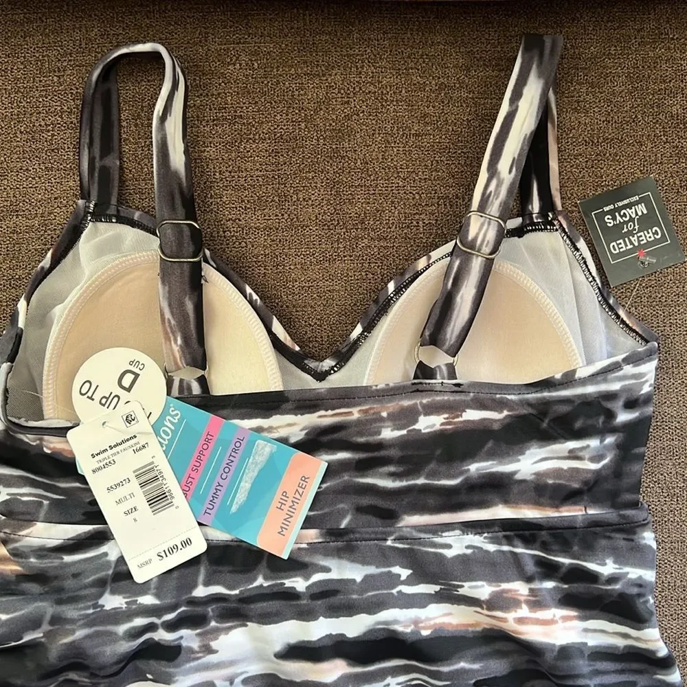 New Swim Solutions Triple Tiered Tummy Control One Piece Swimsuit Size 8 - Picture 7 of 10